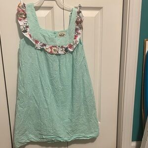Mint Green Sleeveless Dress with Floral Ruffle